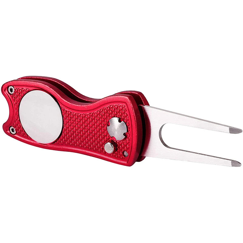 New Metal Foldable Golf Divot Repair Tool with Magnetic Ball Marker and Pop-up Button Green Tool Accessories Gift For Golfer